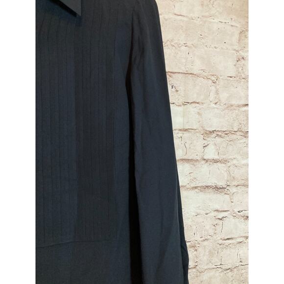 Talbots Pure Silk Top Womens 12 Petite Black Hidden Button Up Pleated Capsule - Picture 4 of 13